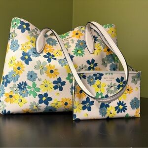 Kate Spade Blue and Yellow Floral Tote with Pouch